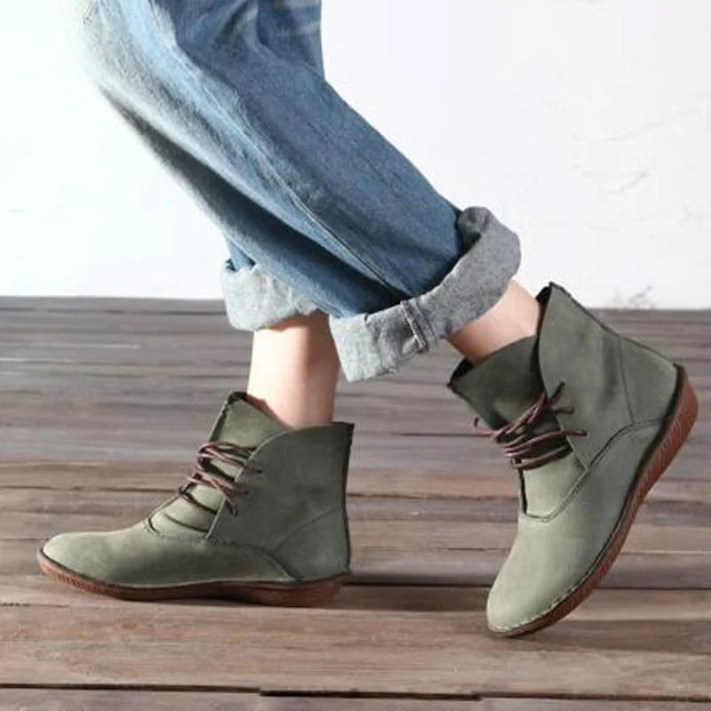 Comfortable Sewing Lace Up Platform Leather Boots