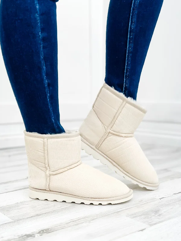 Corkys Comfort Booties in Cream Corduroy