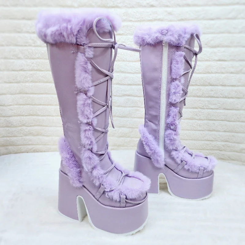 Demonia 311 Camel Stacked Pastel Purple Lilac Platform Goth Punk Knee Boots NY