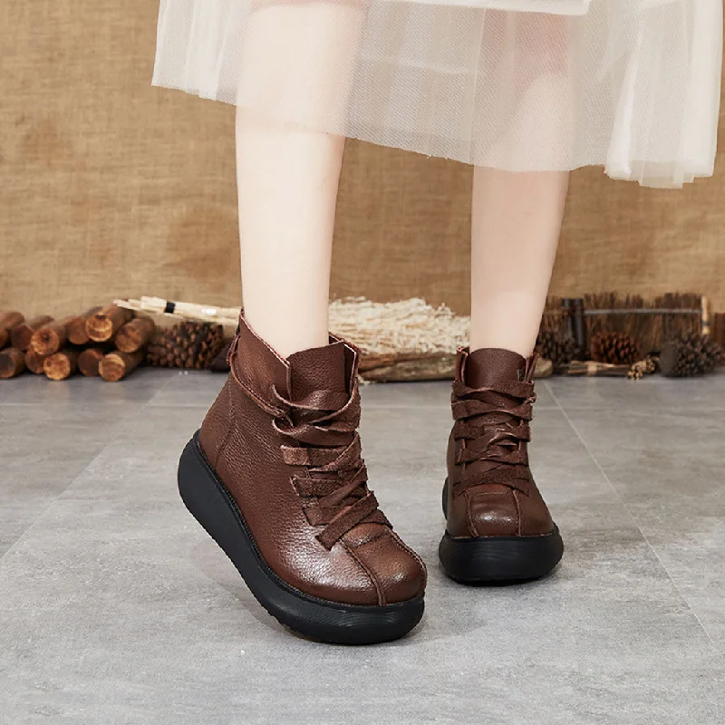 Leather Retro Waterproof Platform Boots