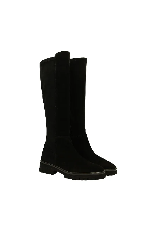 Pedro Miralles Black Suede and Stretch  Knee Boot