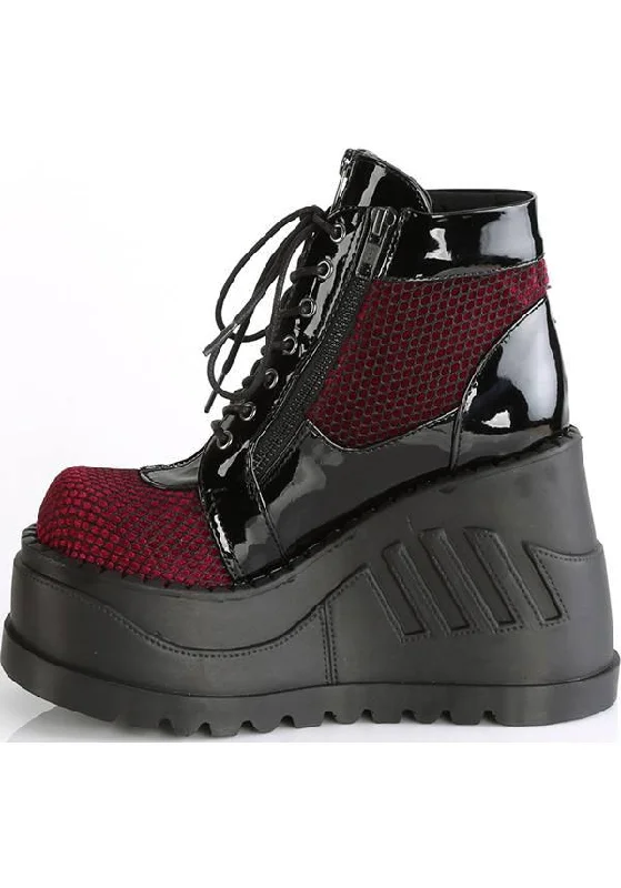 STOMP-18 [Black Pat/ Burgundy Velvet] | PLATFORM BOOTS [PREORDER]