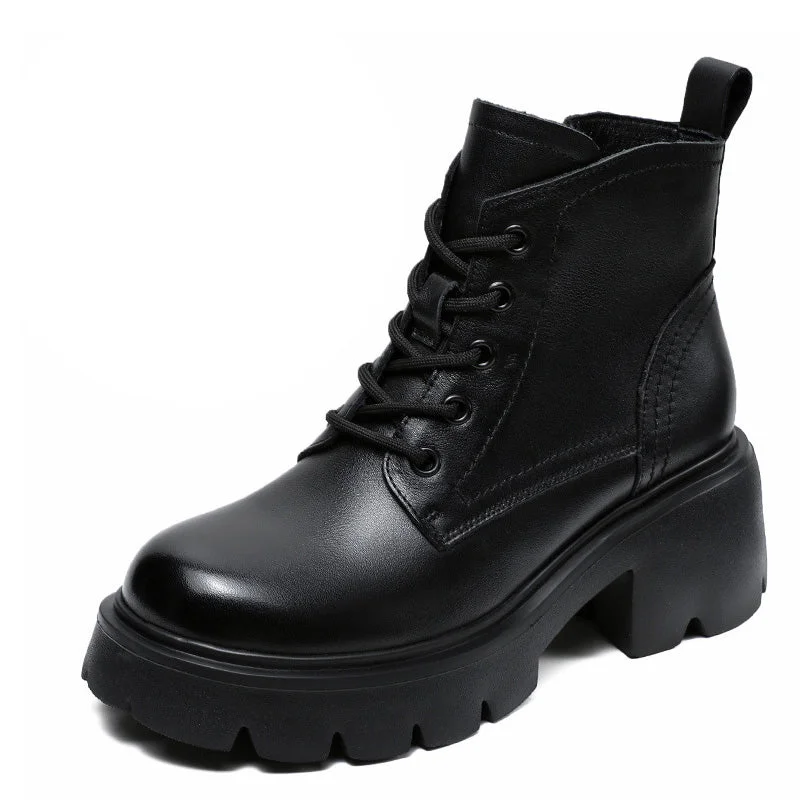 Women Classic Soft Leather Chunky Platform Boots