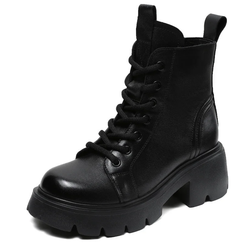 Women Minimalist Leather Chunky Platform Boots