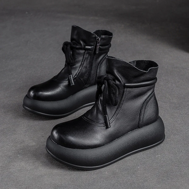 Women Retro Minimalist Casual Leather Platform Boots