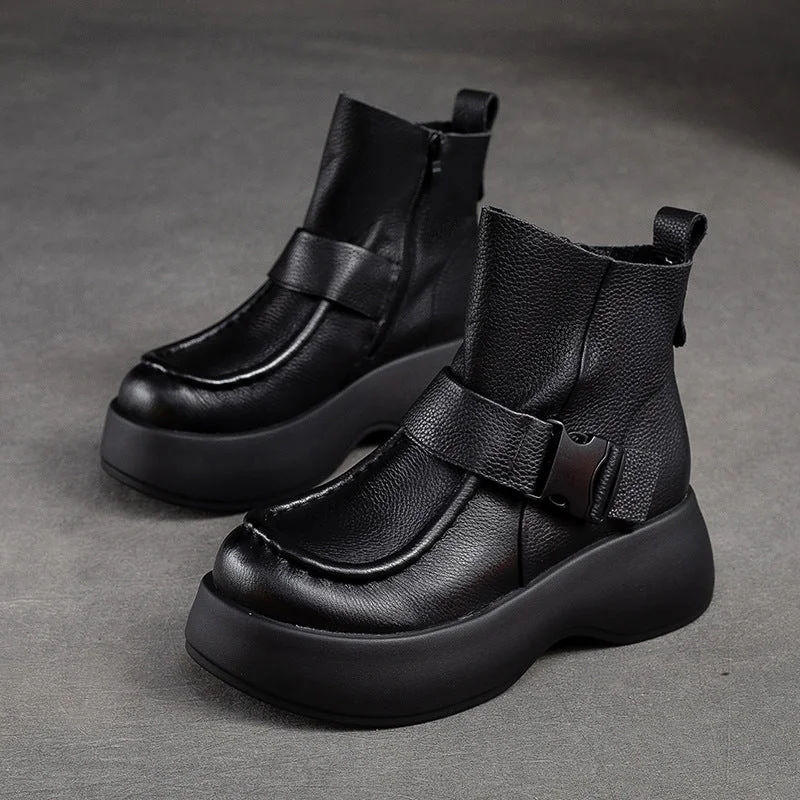 Women Retro Minimalist Leather Platform Boots