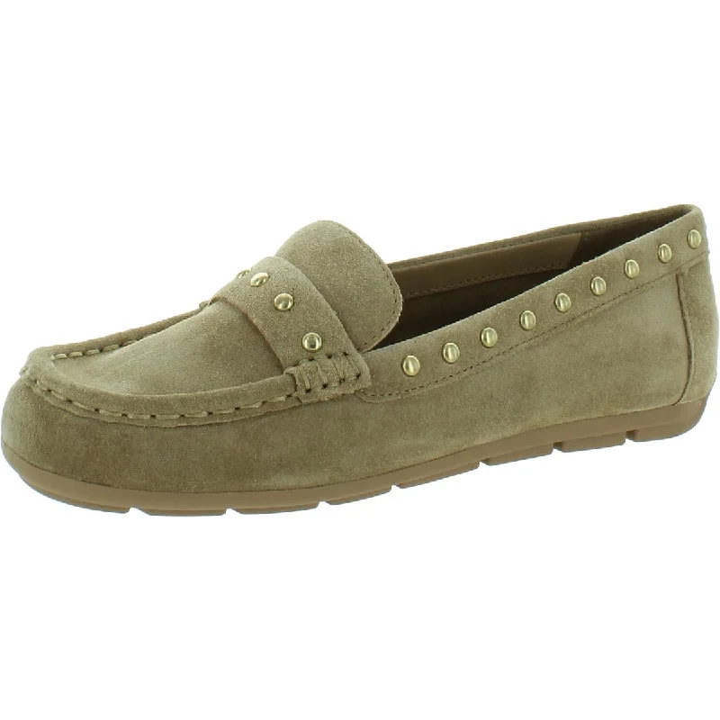 Ofeena Womens Suede Studded Penny Loafers