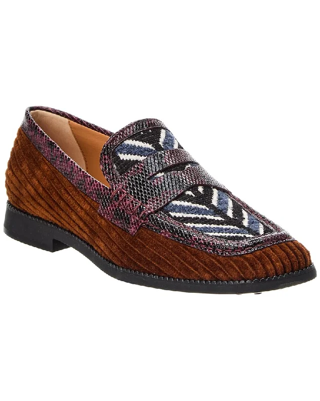 Tod’S Kate Gommino Velvet & Embossed Leather Loafer