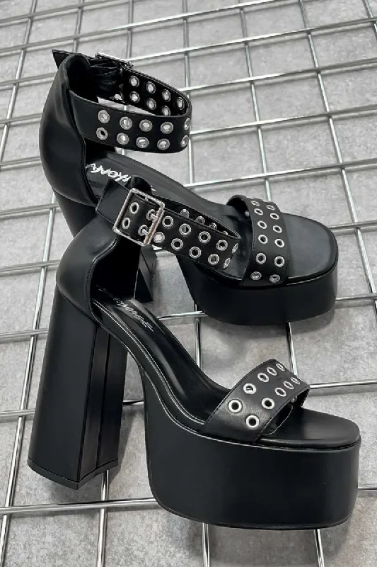 CAUTION Platform Eyelet High Heels - Black