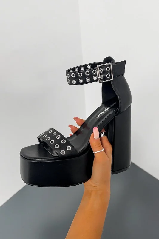 CAUTION Platform Eyelet High Heels - Black