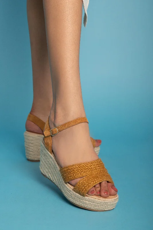 Espadrille Ankle-Strap Wedges - Camel