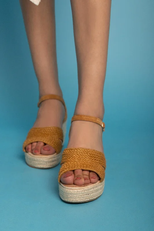 Espadrille Ankle-Strap Wedges - Camel