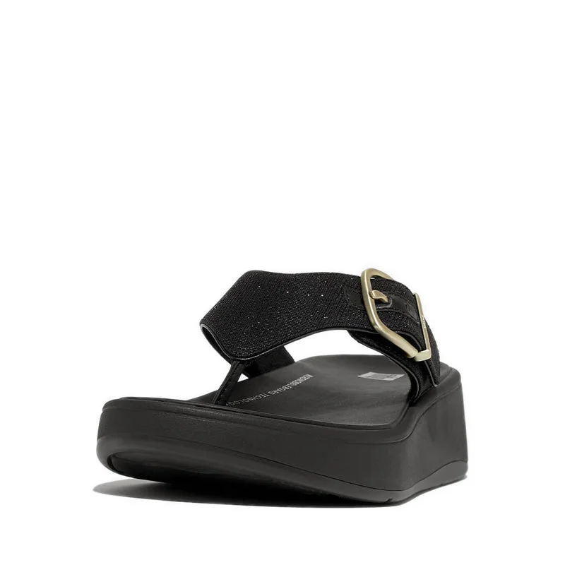 F-MODE BUCKLE SHIMMERLUX FLATFORM TOE-POST SANDALS