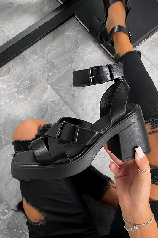 KAI Chunky Block Heel Sandals - Black