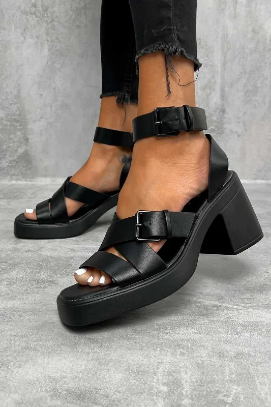 KAI Chunky Block Heel Sandals - Black