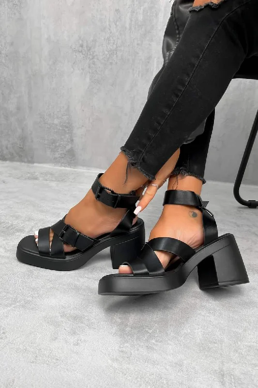 KAI Chunky Block Heel Sandals - Black