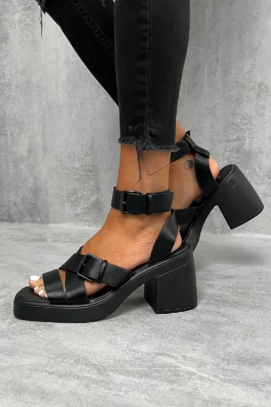 KAI Chunky Block Heel Sandals - Black