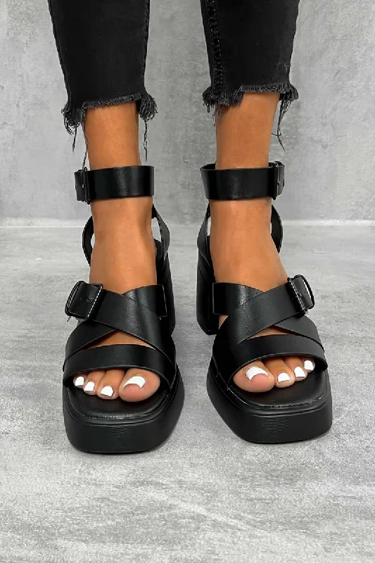 KAI Chunky Block Heel Sandals - Black