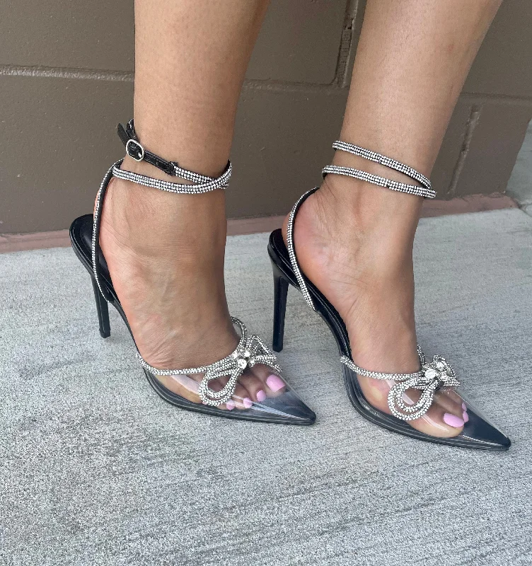 Memorable Moments Rhinestone Bowtie Crusted Heels