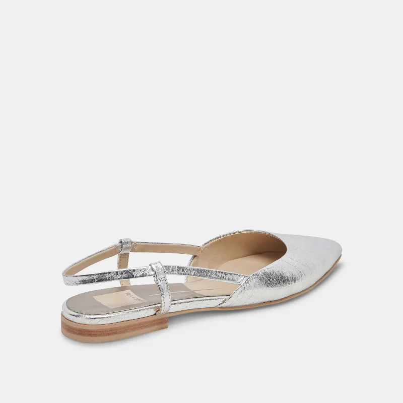 NARAH FLATS SILVER METALLIC LEATHER