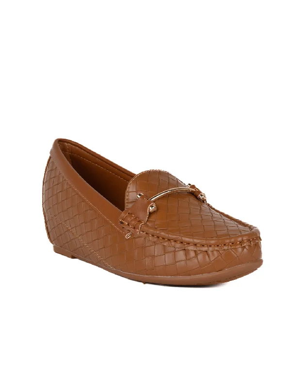 Women Tan Woven Design Loafers