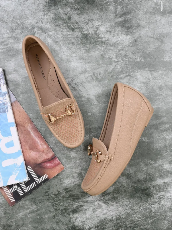 Women Beige Textured Loafers