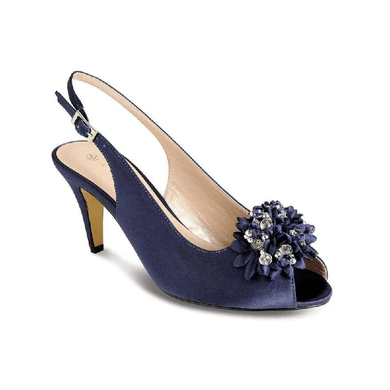 Mid Heel Slingback Peep Toe Corsage Lunar Sabrina Satin Navy