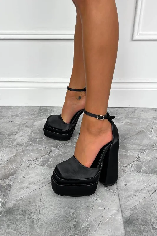 VIENNA Super Chunky Platform Heels - Black Satin