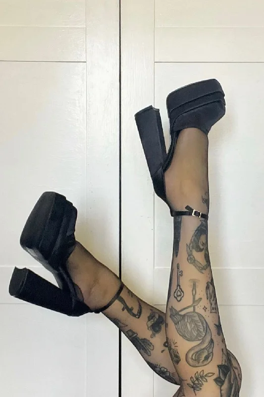 VIENNA Super Chunky Platform Heels - Black Satin