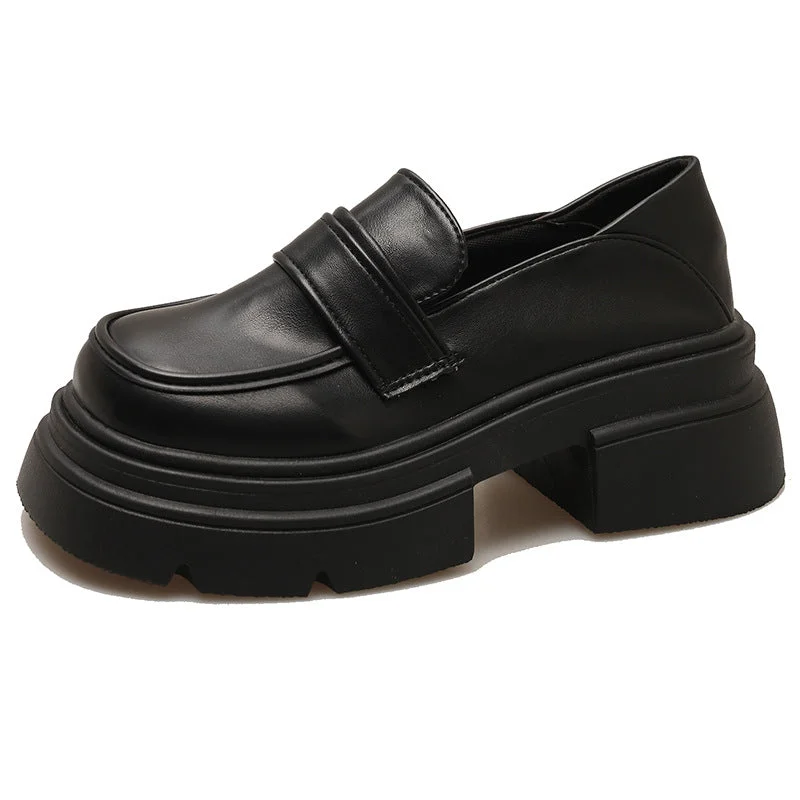 Women's Black Platform Autumn Retro British Mary Loafers