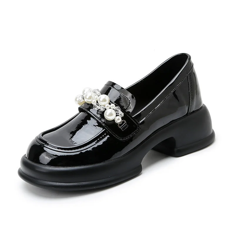 Women's Glossy British Style Height Increasing Insole Big Head Loafers