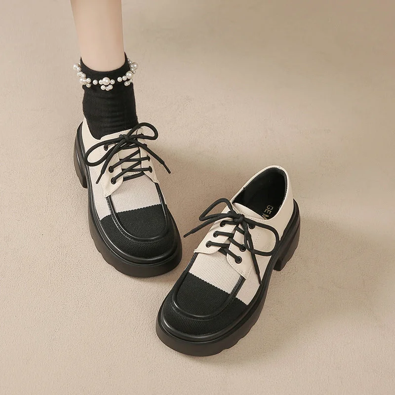 Women's Style Skirt Lace Color Block Knit Loafers