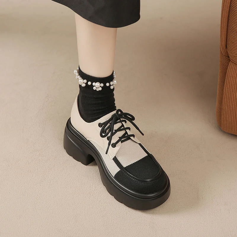 Women's Style Skirt Lace Color Block Knit Loafers