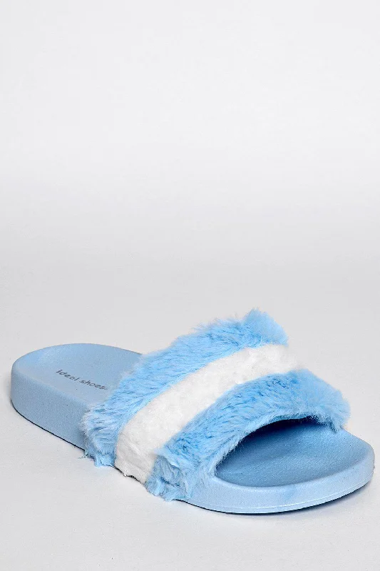 Blue Faux Fur Sliders