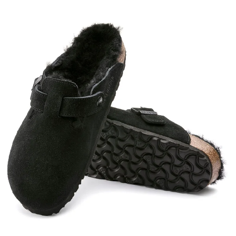 Boston Adult Shearling Clog - Black Suede