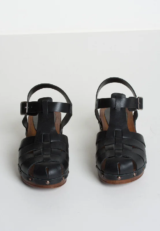 Emmi Black Leather Clogs