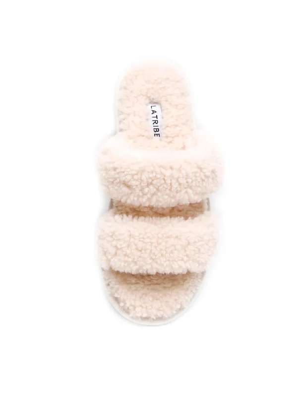 Double Strap Shearling Slipper | Cream