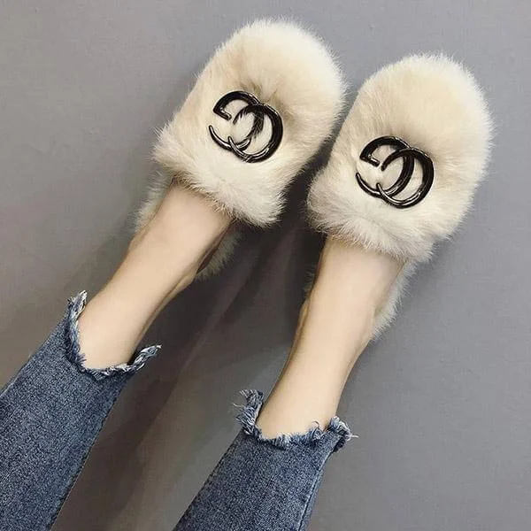 Fashion Fluffy Letters Plain Slippers