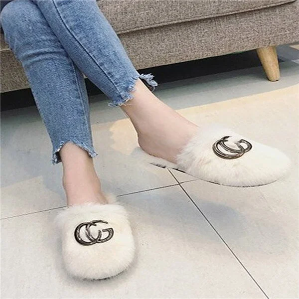 Fashion Fluffy Letters Plain Slippers