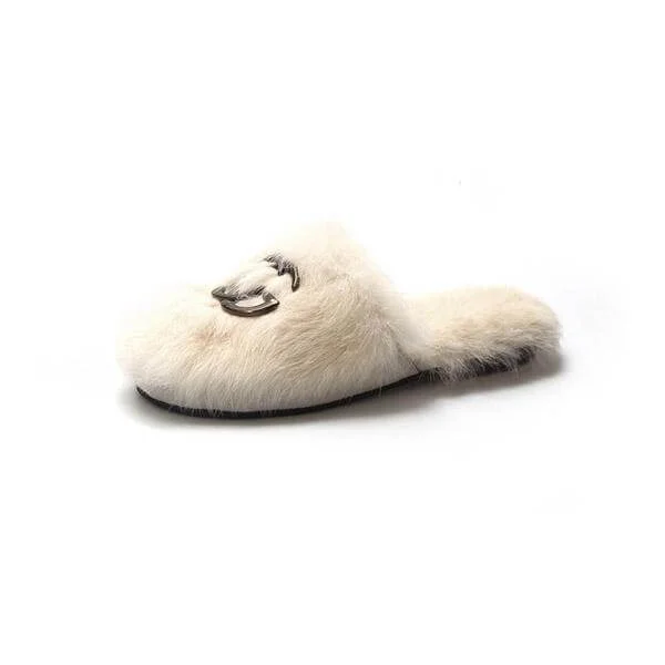 Fashion Fluffy Letters Plain Slippers