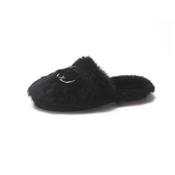 Fashion Fluffy Letters Plain Slippers