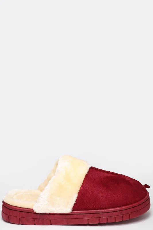 Faux Fur Wine Red Classic Slipper