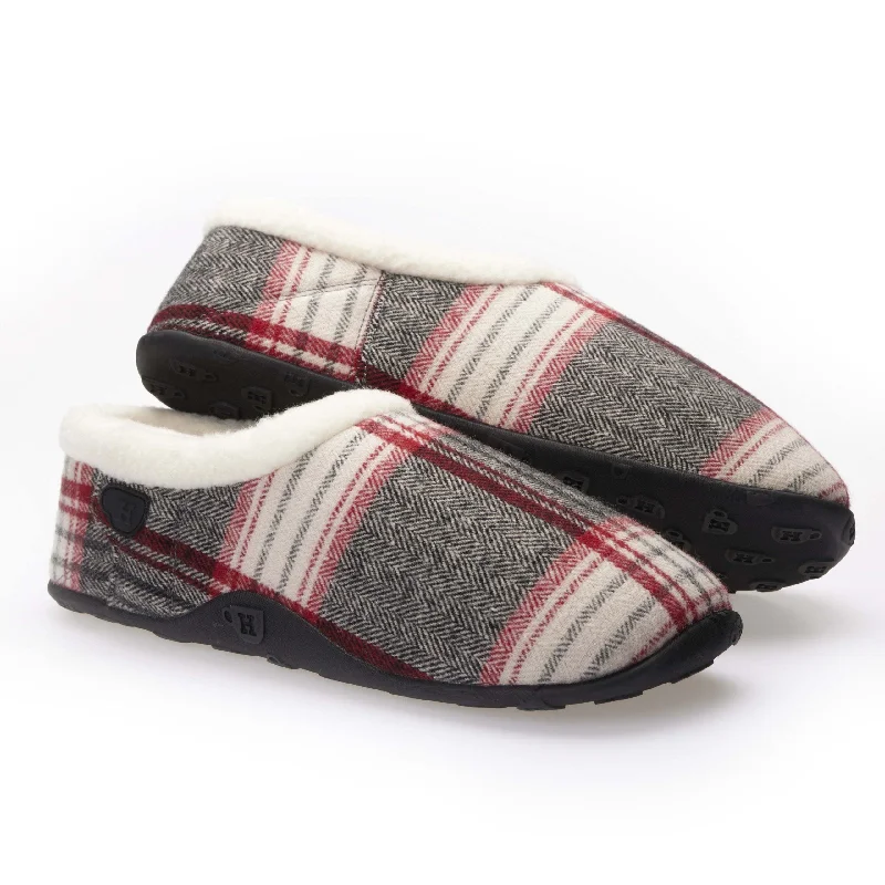 Jack - Grey Red Herringbone Check Men's Slippers