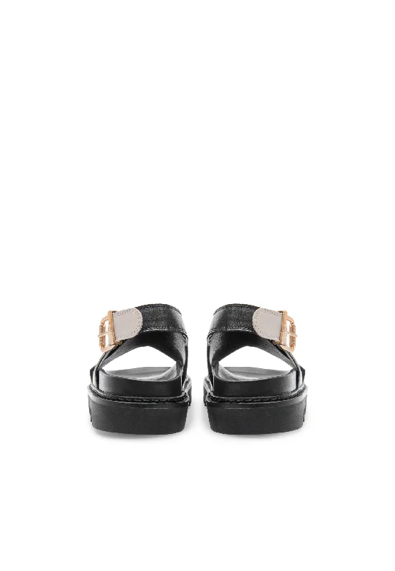 Diana Black Off White Leather Chunky Sandals