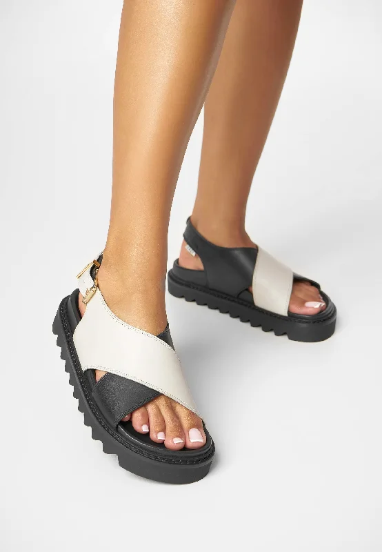 Diana Black Off White Leather Chunky Sandals