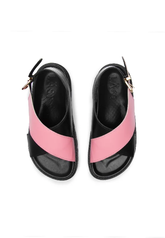 Diana Black Pink Leather Chunky Sandals