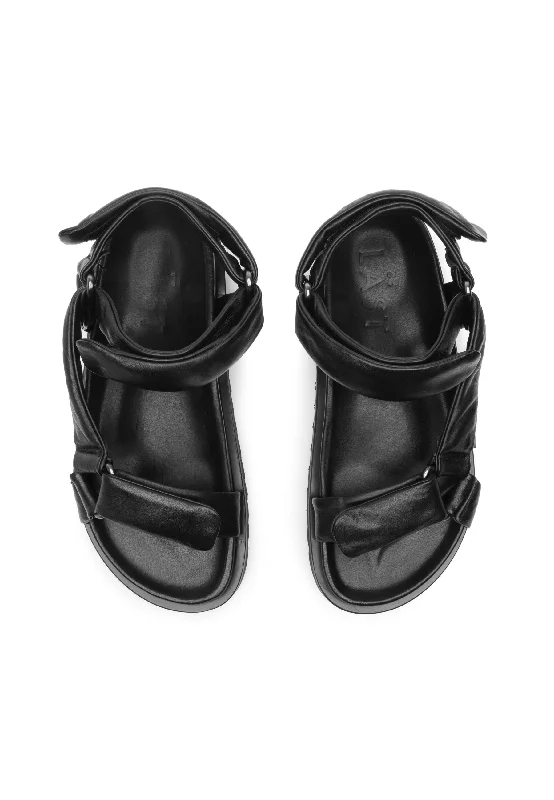 Flora Black Leather Sandals