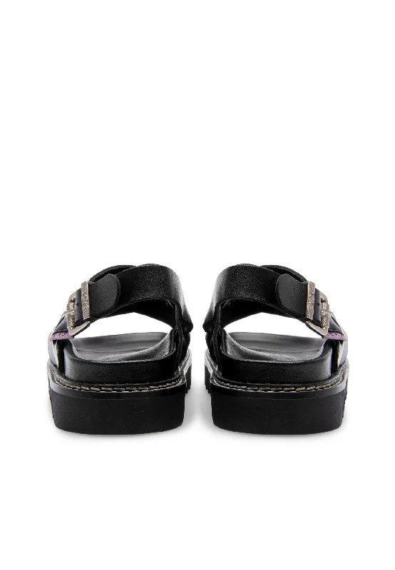 Maggie Black Leather Chunky Sandals