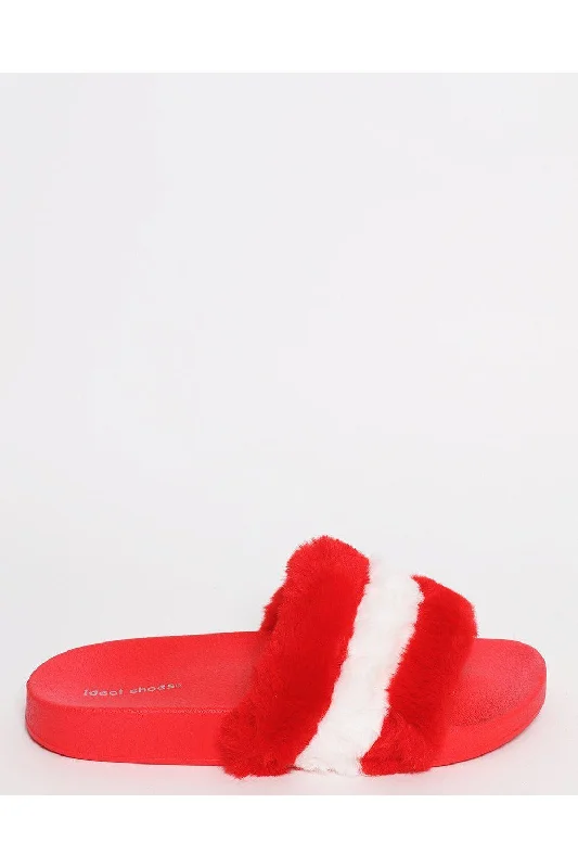 Red Faux Fur Sliders