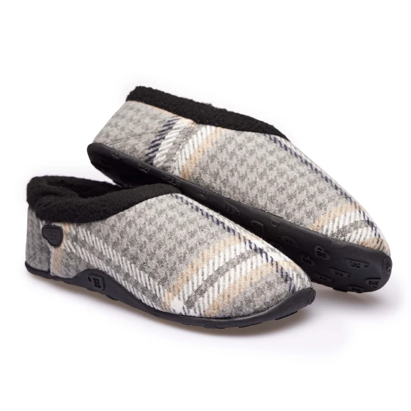 Riley - Grey Dogtooth Check Men's Slippers